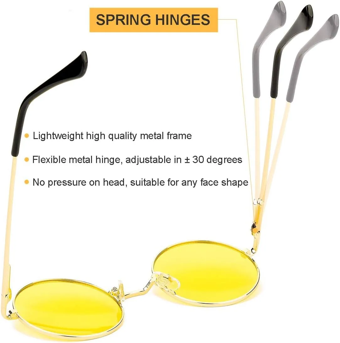 Gleyemor Polarized Round Sunglasses for Men Women Hippie Small Circle Glasses Red Yellow Lenses