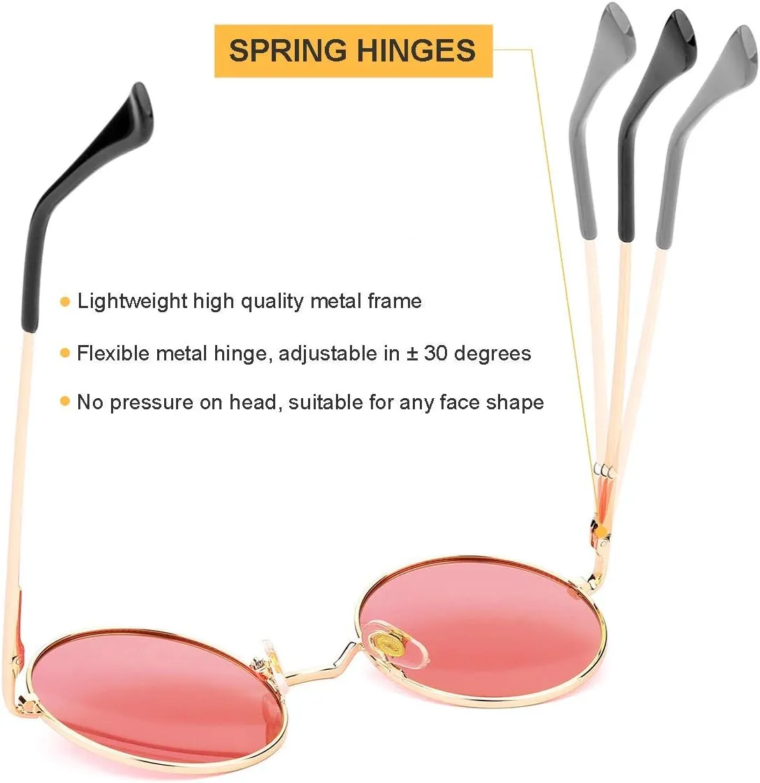 Gleyemor Polarized Round Sunglasses for Men Women Hippie Small Circle Glasses Red Yellow Lenses