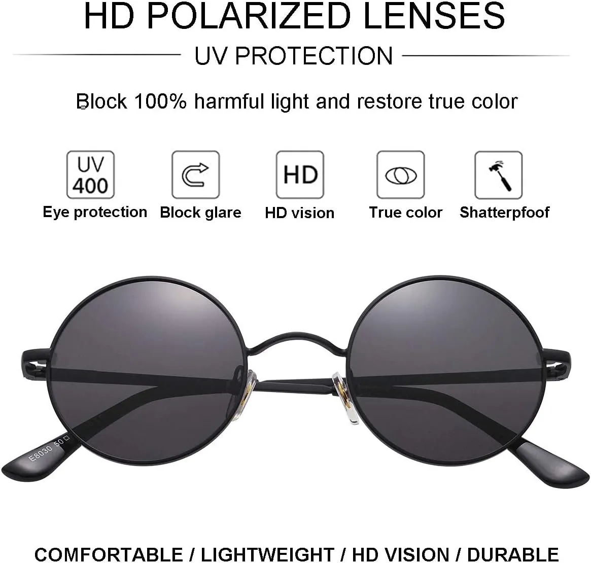 Gleyemor Polarized Round Sunglasses for Men Women Hippie Small Circle Glasses Red Yellow Lenses