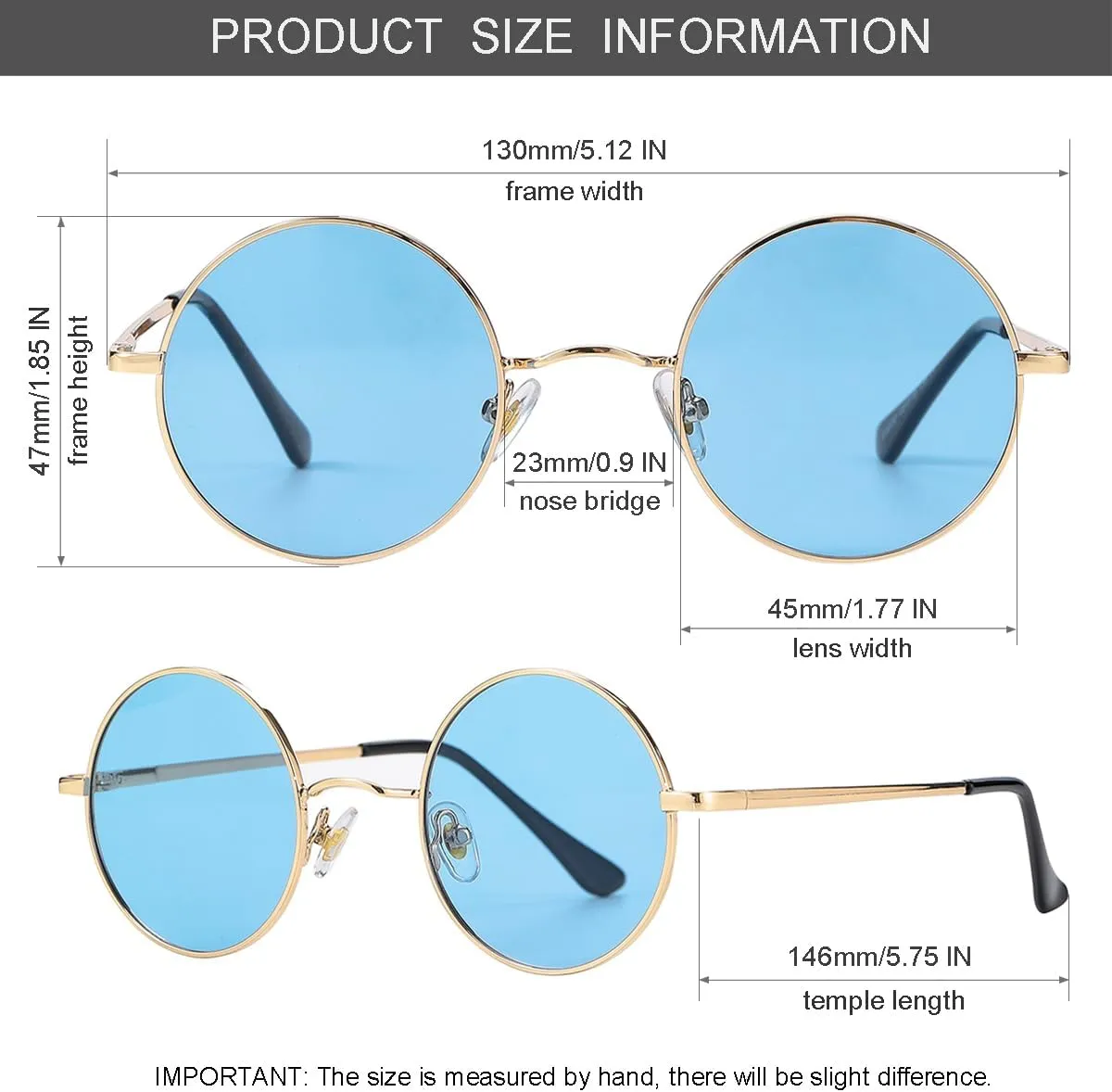 Gleyemor Polarized Round Sunglasses for Men Women Hippie Small Circle Glasses Red Yellow Lenses