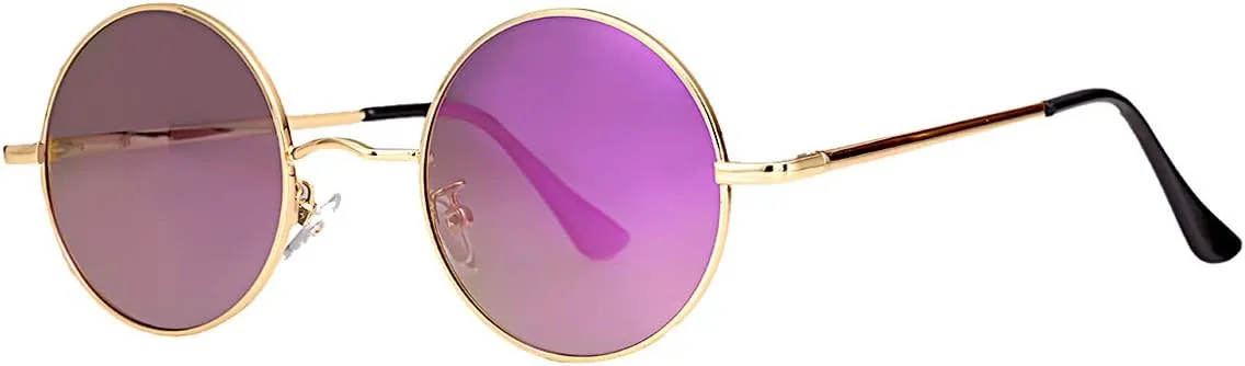 Gleyemor Polarized Round Sunglasses for Men Women Hippie Small Circle Glasses Red Yellow Lenses