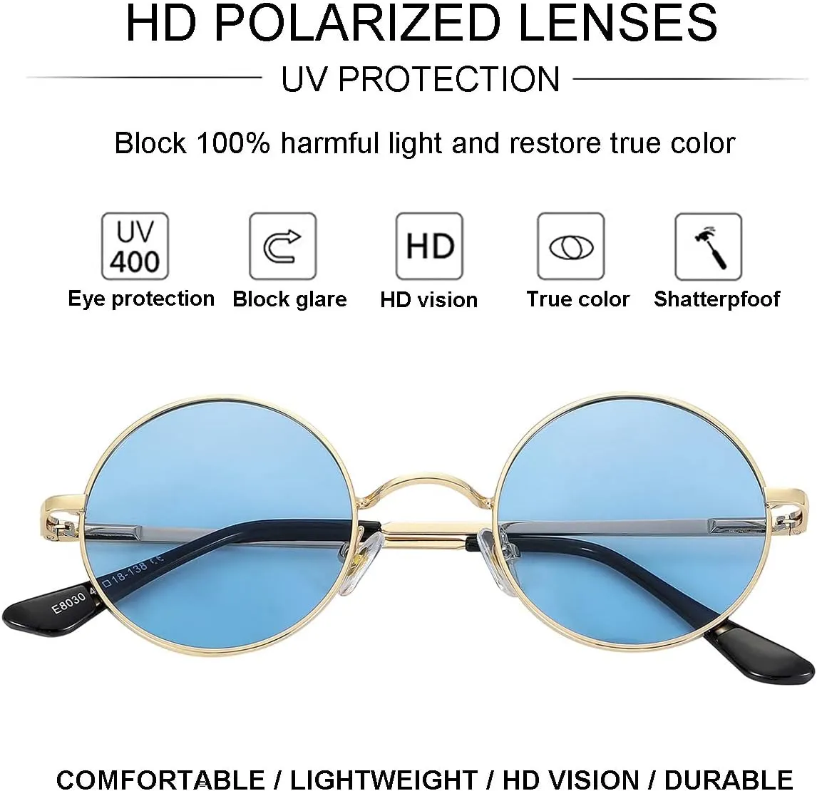 Gleyemor Polarized Round Sunglasses for Men Women Hippie Small Circle Glasses Red Yellow Lenses