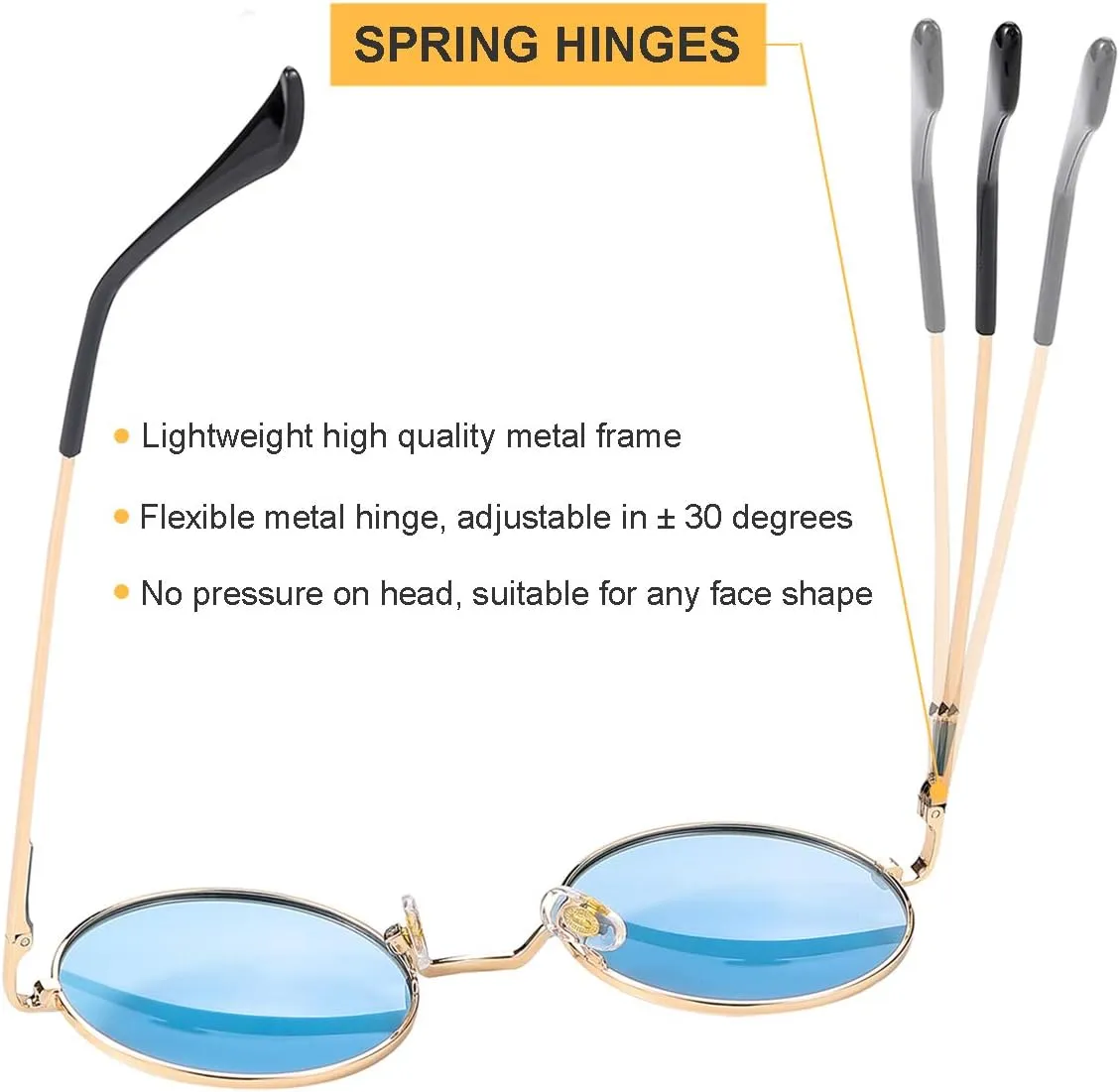 Gleyemor Polarized Round Sunglasses for Men Women Hippie Small Circle Glasses Red Yellow Lenses