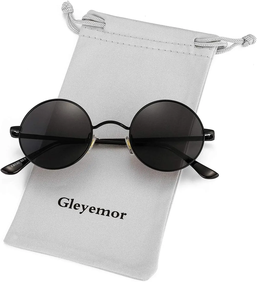 Gleyemor Polarized Round Sunglasses for Men Women Hippie Small Circle Glasses Red Yellow Lenses