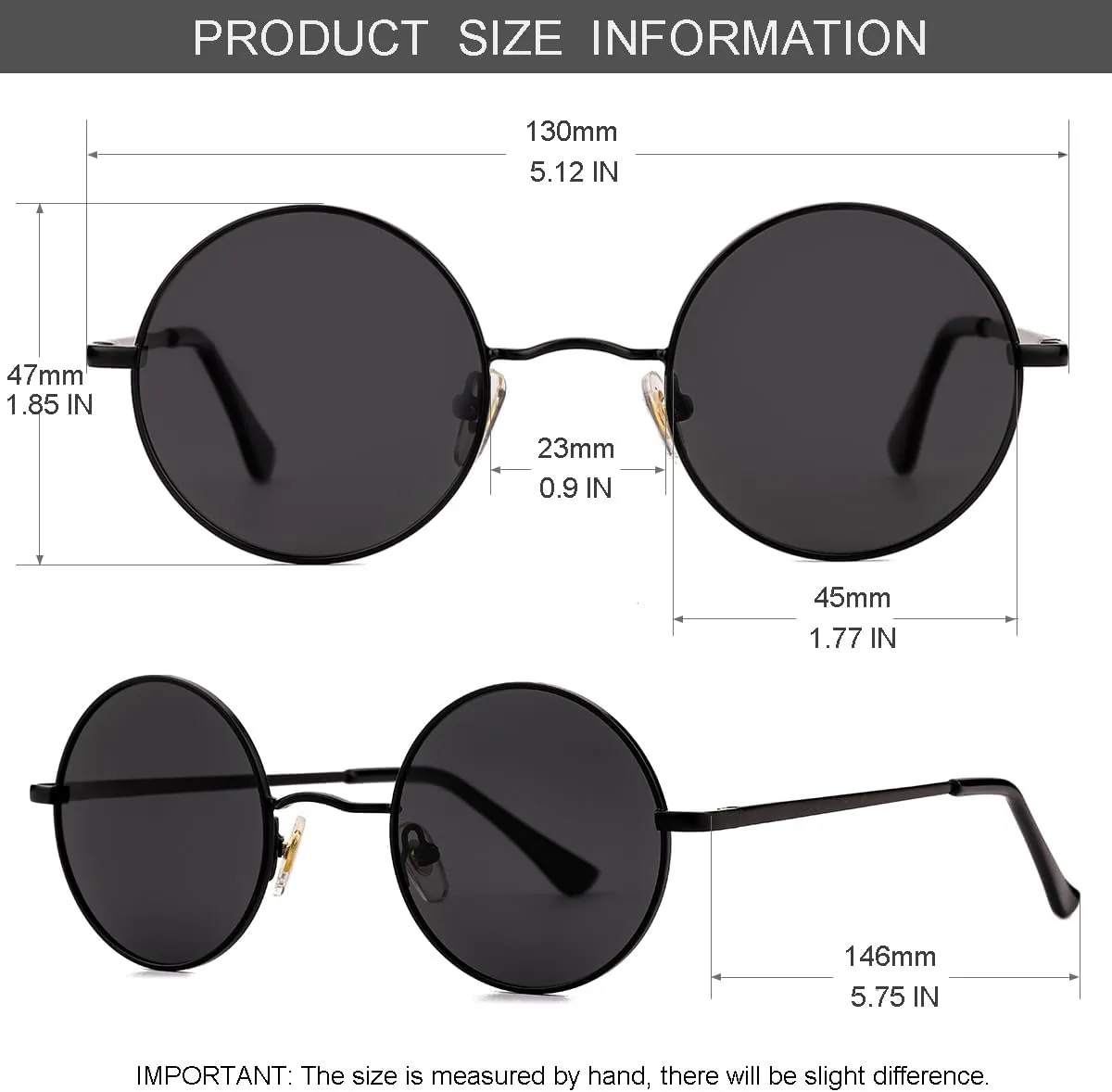 Gleyemor Polarized Round Sunglasses for Men Women Hippie Small Circle Glasses Red Yellow Lenses