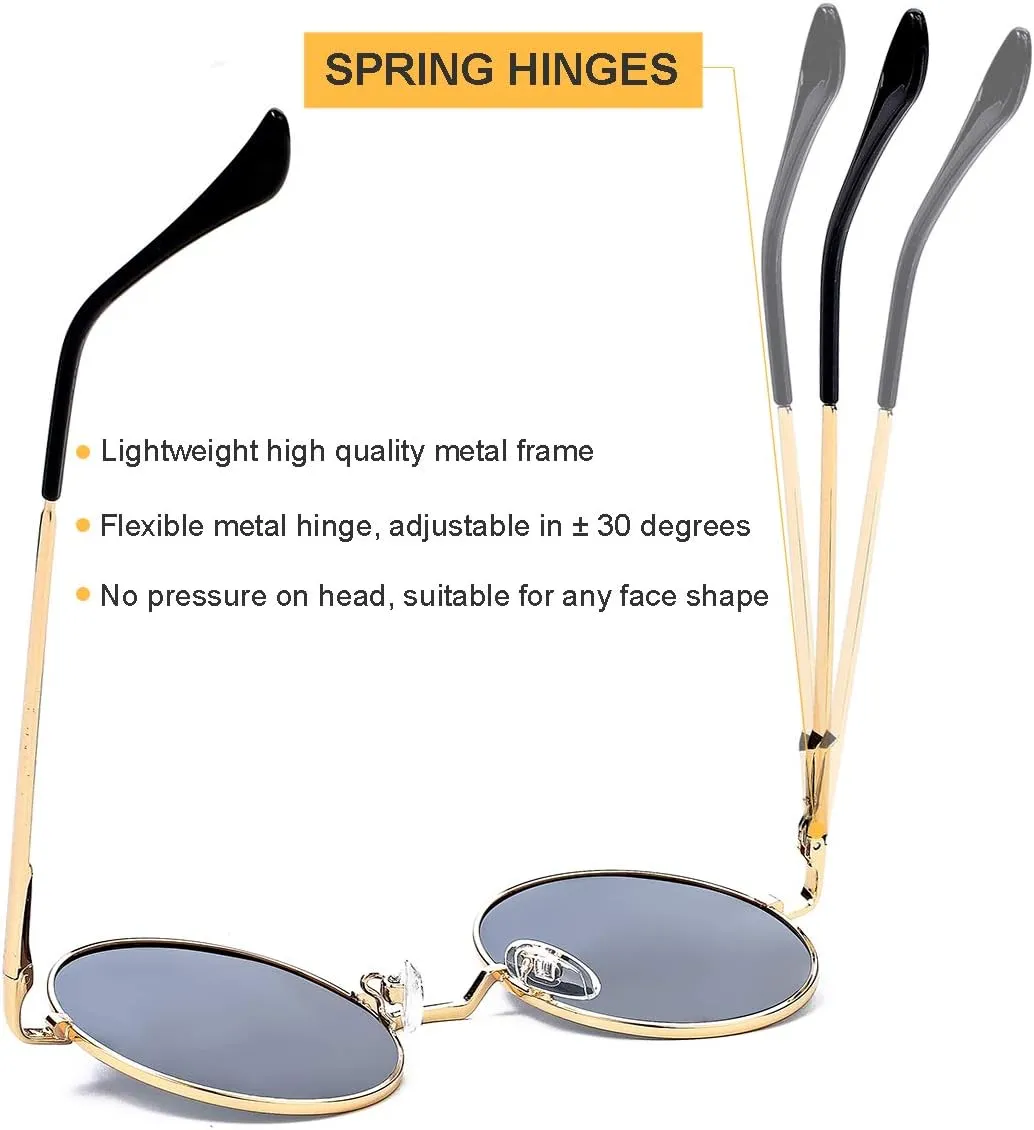 Gleyemor Polarized Round Sunglasses for Men Women Hippie Small Circle Glasses Red Yellow Lenses