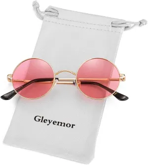 Gleyemor Polarized Round Sunglasses for Men Women Hippie Small Circle Glasses Red Yellow Lenses