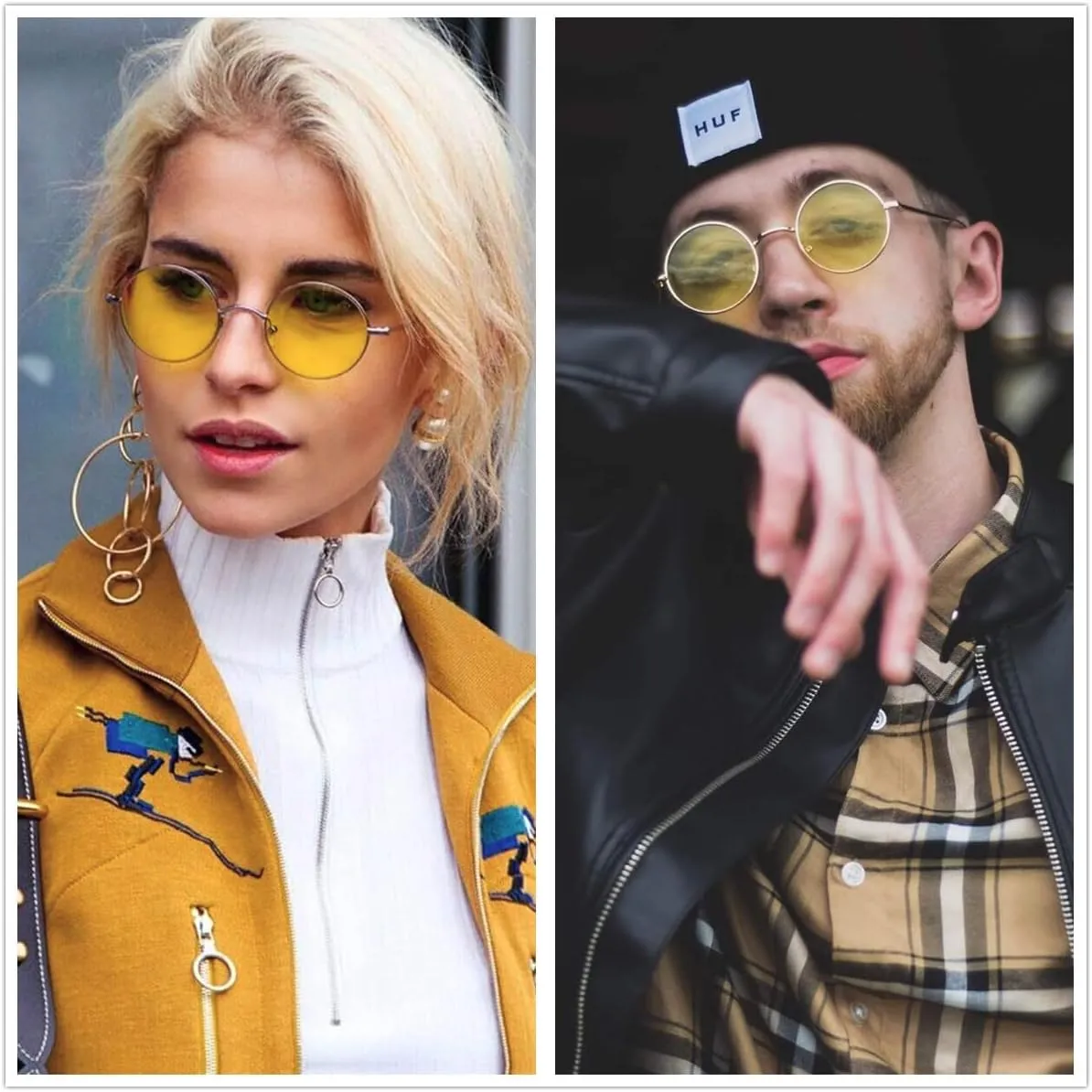Gleyemor Polarized Round Sunglasses for Men Women Hippie Small Circle Glasses Red Yellow Lenses