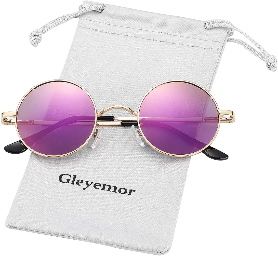 Gleyemor Polarized Round Sunglasses for Men Women Hippie Small Circle Glasses Red Yellow Lenses
