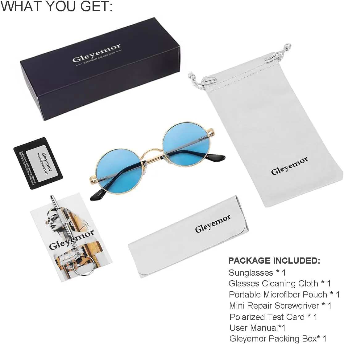 Gleyemor Polarized Round Sunglasses for Men Women Hippie Small Circle Glasses Red Yellow Lenses