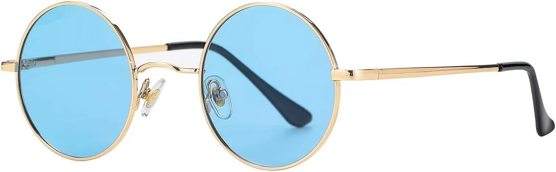 Gleyemor Polarized Round Sunglasses for Men Women Hippie Small Circle Glasses Red Yellow Lenses