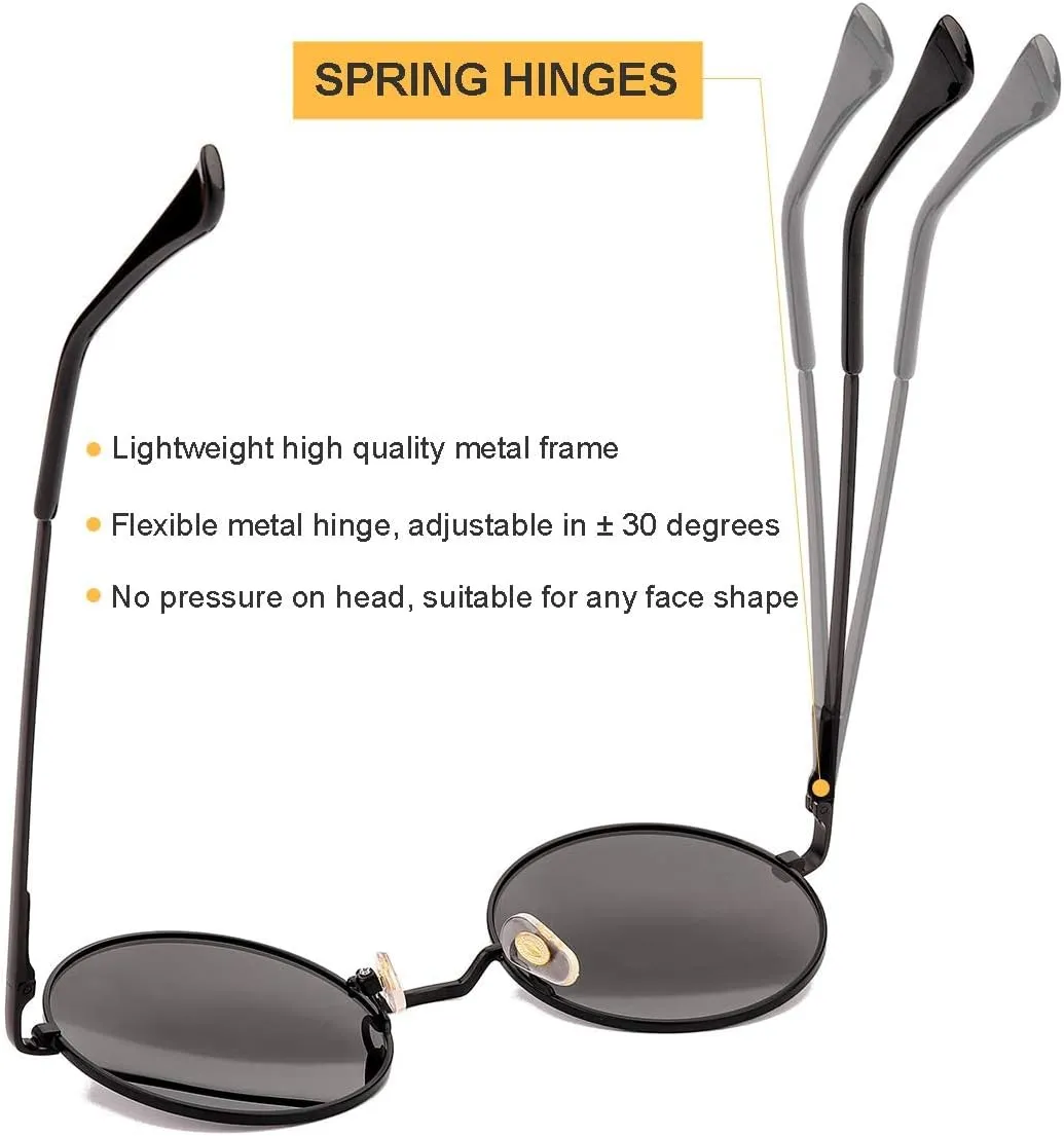 Gleyemor Polarized Round Sunglasses for Men Women Hippie Small Circle Glasses Red Yellow Lenses