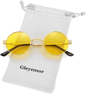 Gleyemor Polarized Round Sunglasses for Men Women Hippie Small Circle Glasses Red Yellow Lenses