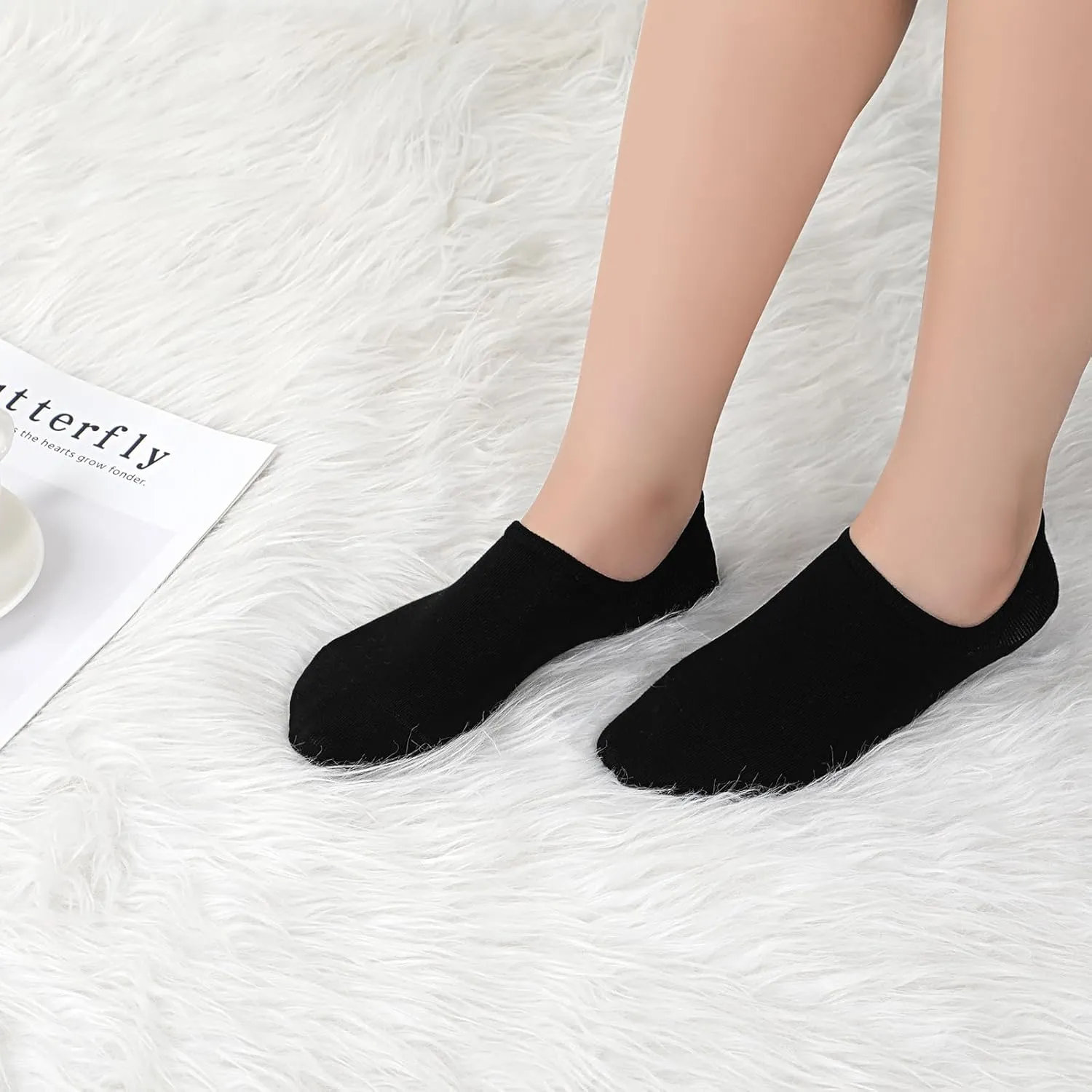 GUUNIEE No Show Socks Womens 4 or 6 Pairs Black Invisible Liner Non Slip Low Cut Socks Thin Short Ladies