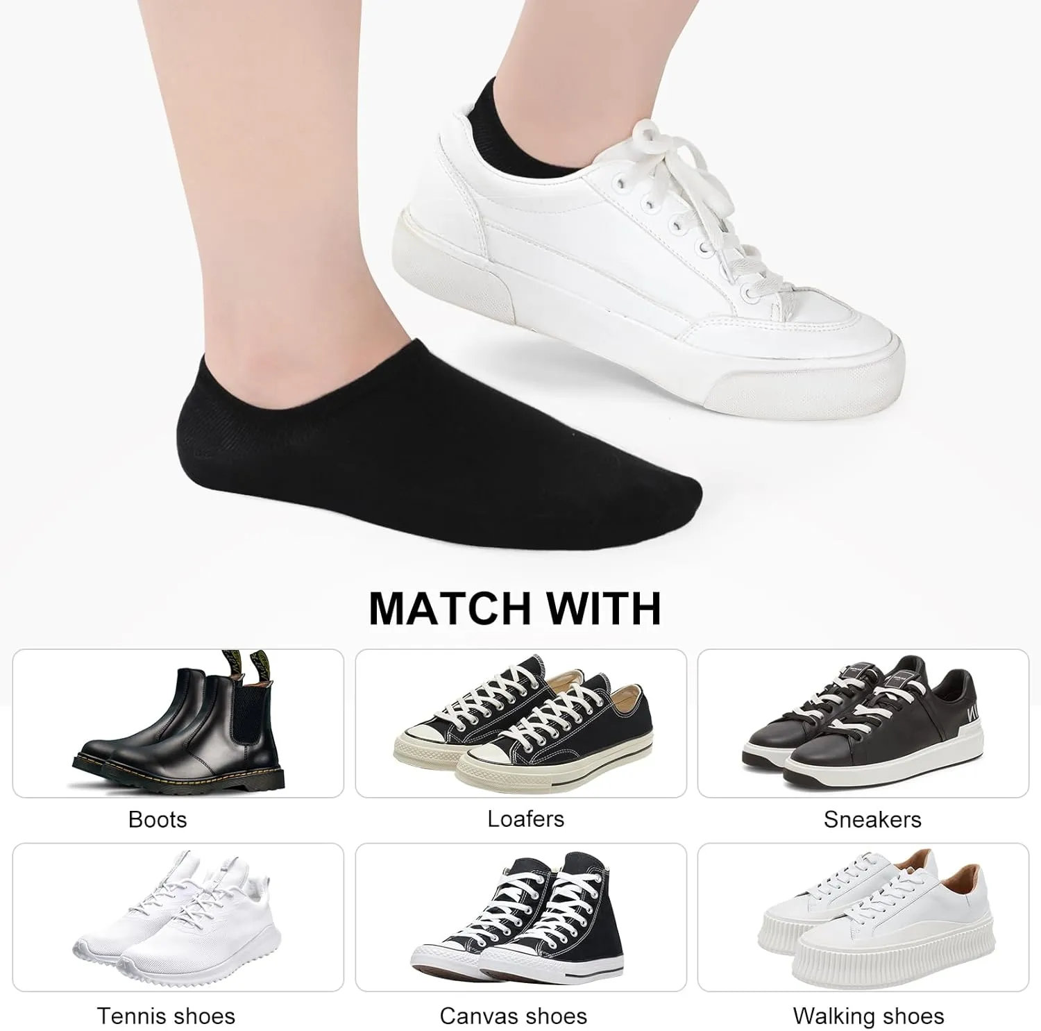 GUUNIEE No Show Socks Womens 4 or 6 Pairs Black Invisible Liner Non Slip Low Cut Socks Thin Short Ladies