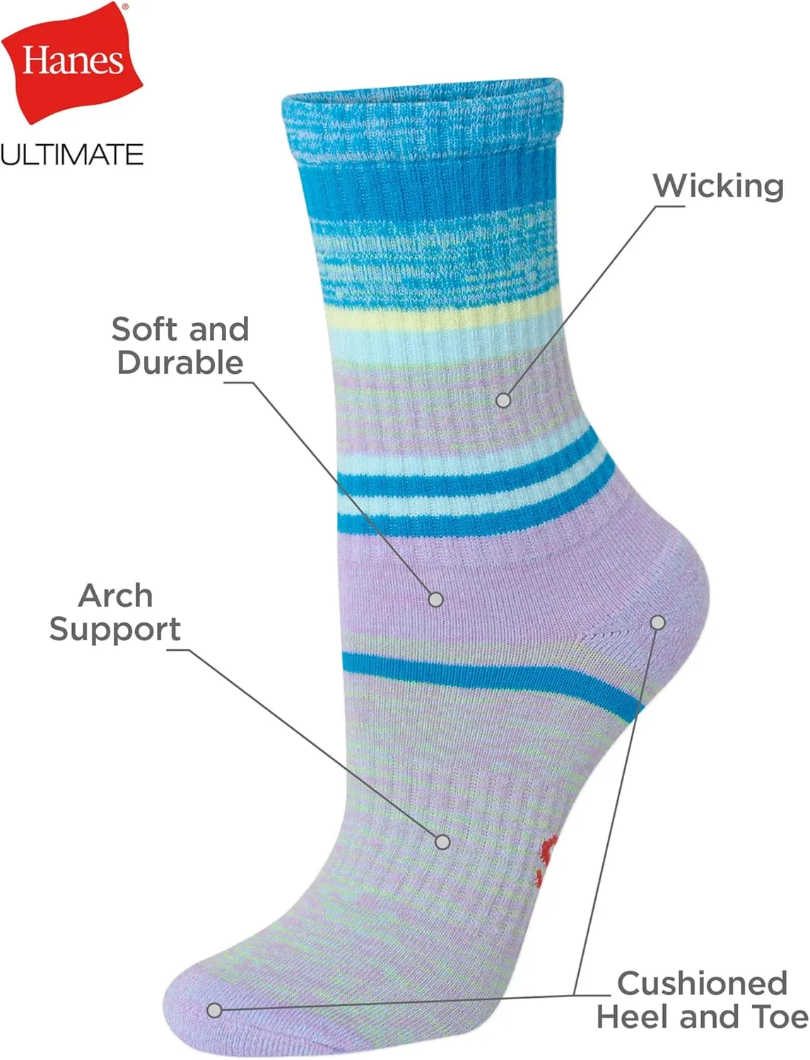 Hanes Women's Hanes Originals Ultimate Women's Socks, Crew, Ankle and No Show Socks, 6-pack
