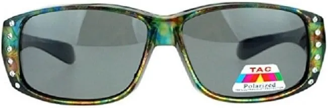 Hawaii Flower Polarized Rhinestone Sunglasses Fit Over Oval Rectangular Cover Sunglasses