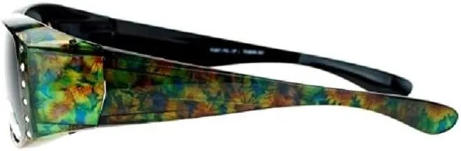 Hawaii Flower Polarized Rhinestone Sunglasses Fit Over Oval Rectangular Cover Sunglasses