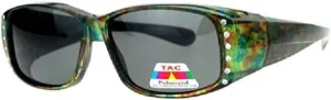 Hawaii Flower Polarized Rhinestone Sunglasses Fit Over Oval Rectangular Cover Sunglasses