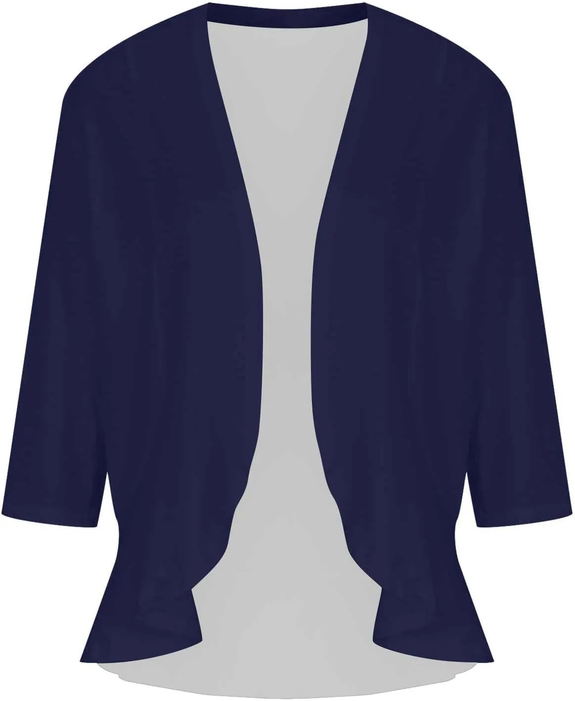 HGps8w 3/4 Sleeve Cardigan for Women Open Front Lightweight Drape Ruffles Irregular Hem Casual Solid Cover Up Going Out Tops