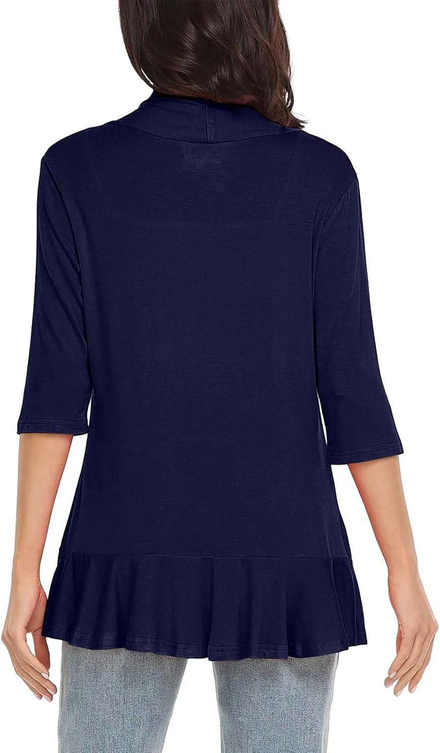 HGps8w 3/4 Sleeve Cardigan for Women Open Front Lightweight Drape Ruffles Irregular Hem Casual Solid Cover Up Going Out Tops