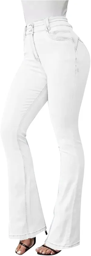 HGps8w Bell Bottom Jeans for Women Plus Size Super High Waisted Classic Stretchy Skinny Flared Denim Pants