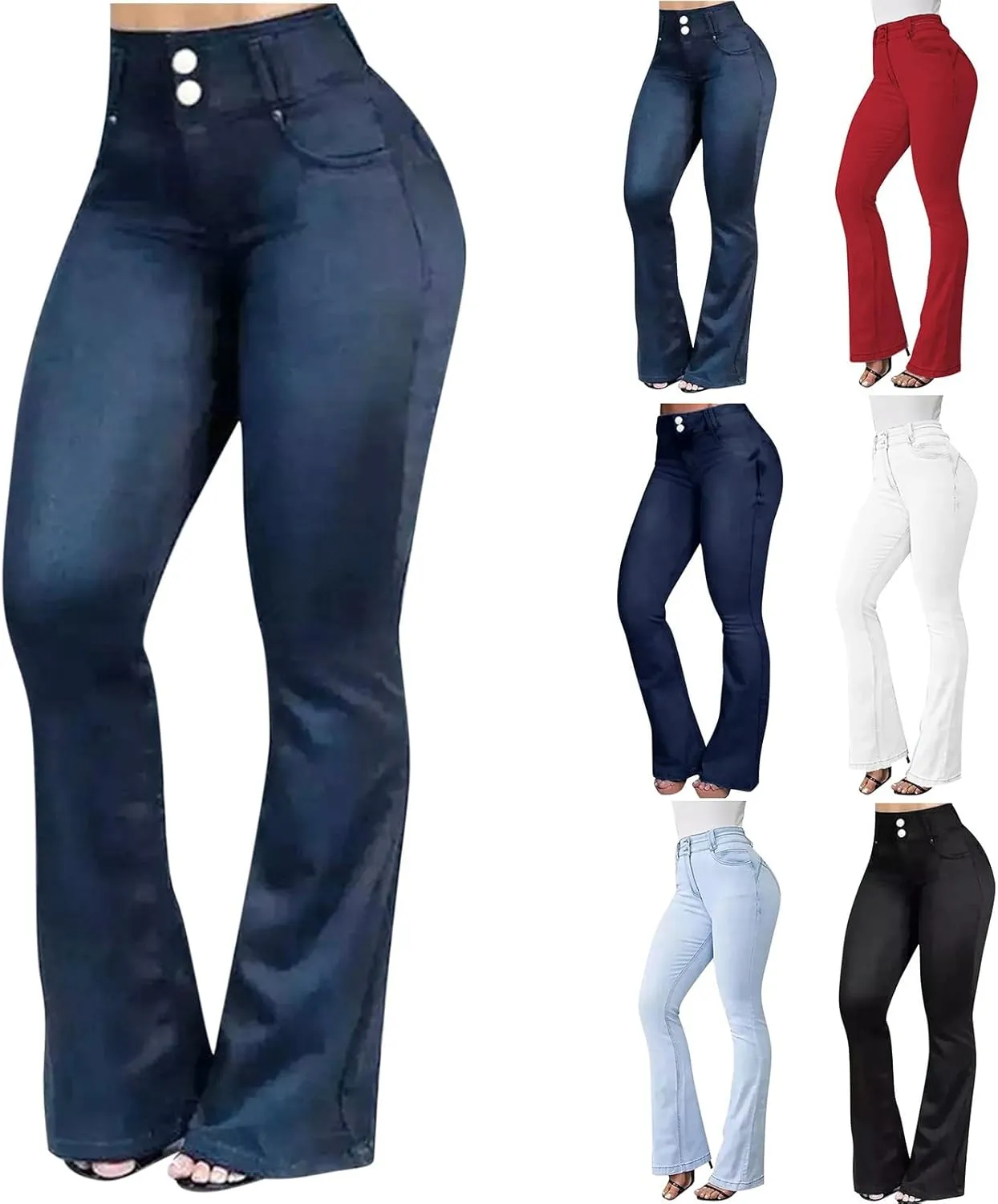 HGps8w Bell Bottom Jeans for Women Plus Size Super High Waisted Classic Stretchy Skinny Flared Denim Pants