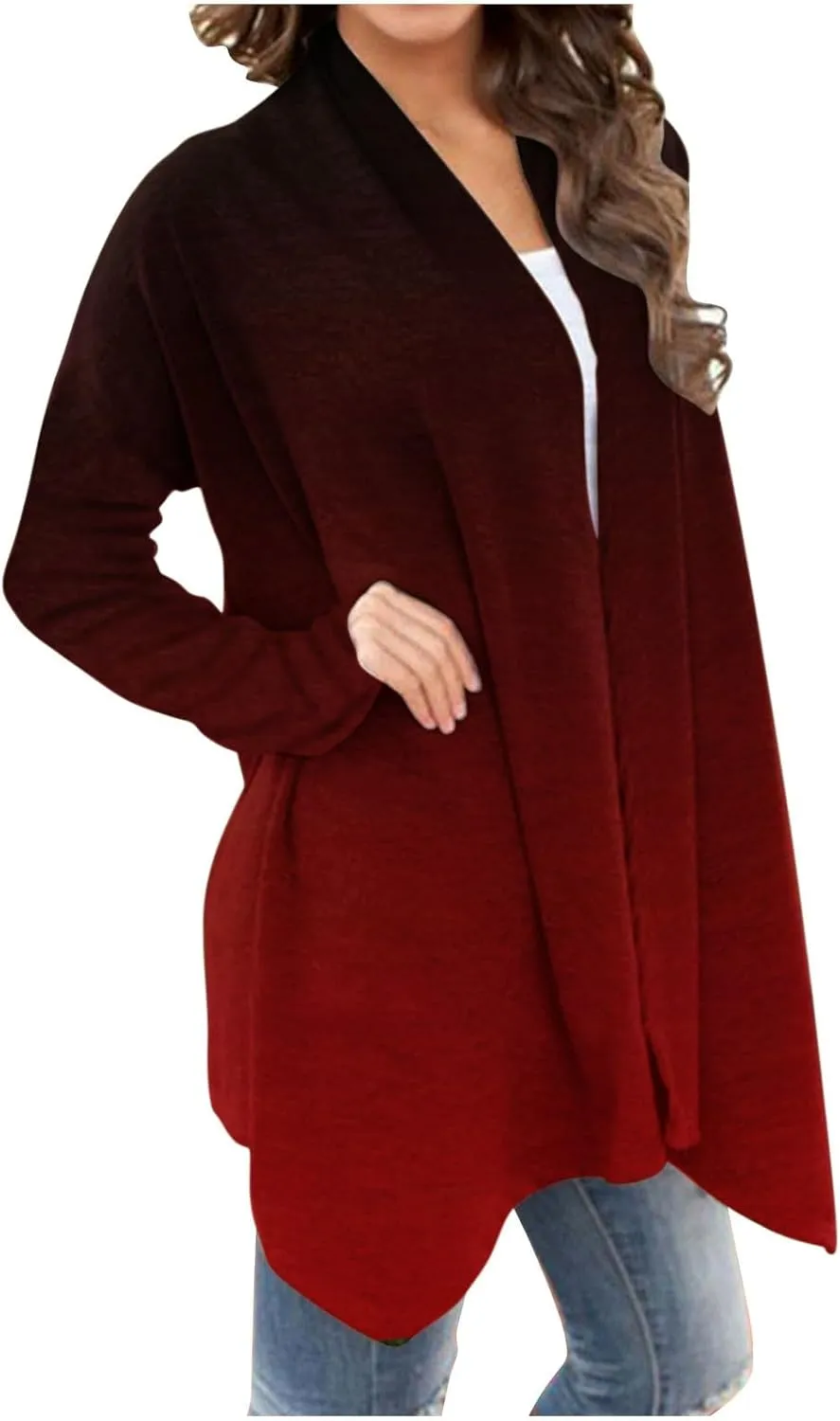 HGps8w Womens Cardigans 2025 Fall Casual Open Front Gradient Lightweight Thin Sweaters Coat Jacket Outerwear