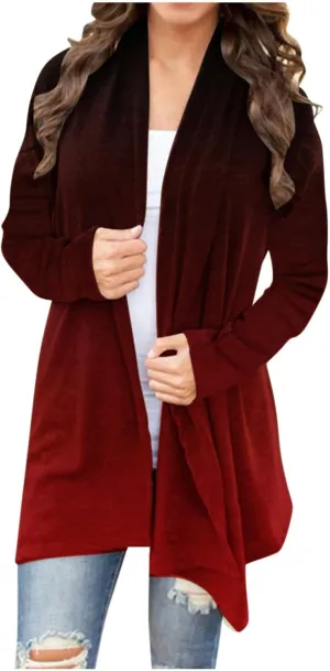 HGps8w Womens Cardigans 2025 Fall Casual Open Front Gradient Lightweight Thin Sweaters Coat Jacket Outerwear