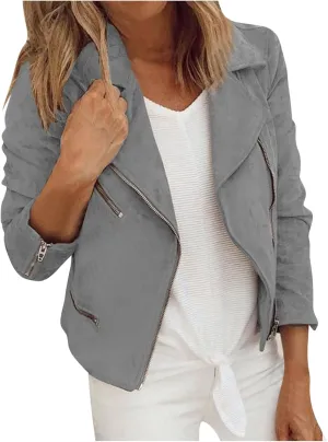 HGps8w Women's Wool Blend Biker Moto Jackets Long Sleeve Open Front Lapel Collar Motorcycle Cropped Coats 2025 Fall Clothes