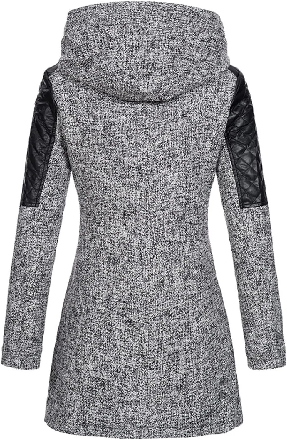 HGps8w Women's Wool Blend Winter Trench Coat Overcoat Leather Patchwork Skew Zip Up Hooded Jacket Plus Size Warm Overcoat
