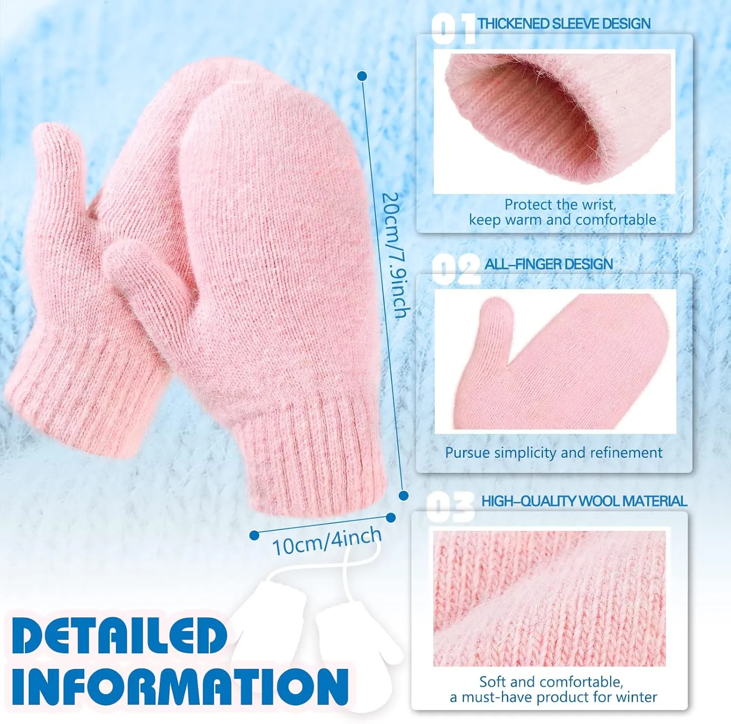 Hicarer Women's Winter Mittens - Knitted Gloves, Warm Fleece & Double Wool