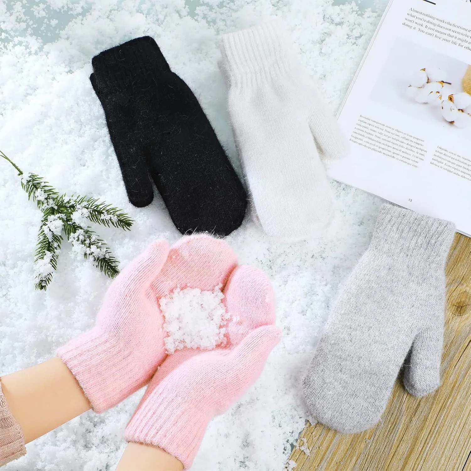 Hicarer Women's Winter Mittens - Knitted Gloves, Warm Fleece & Double Wool