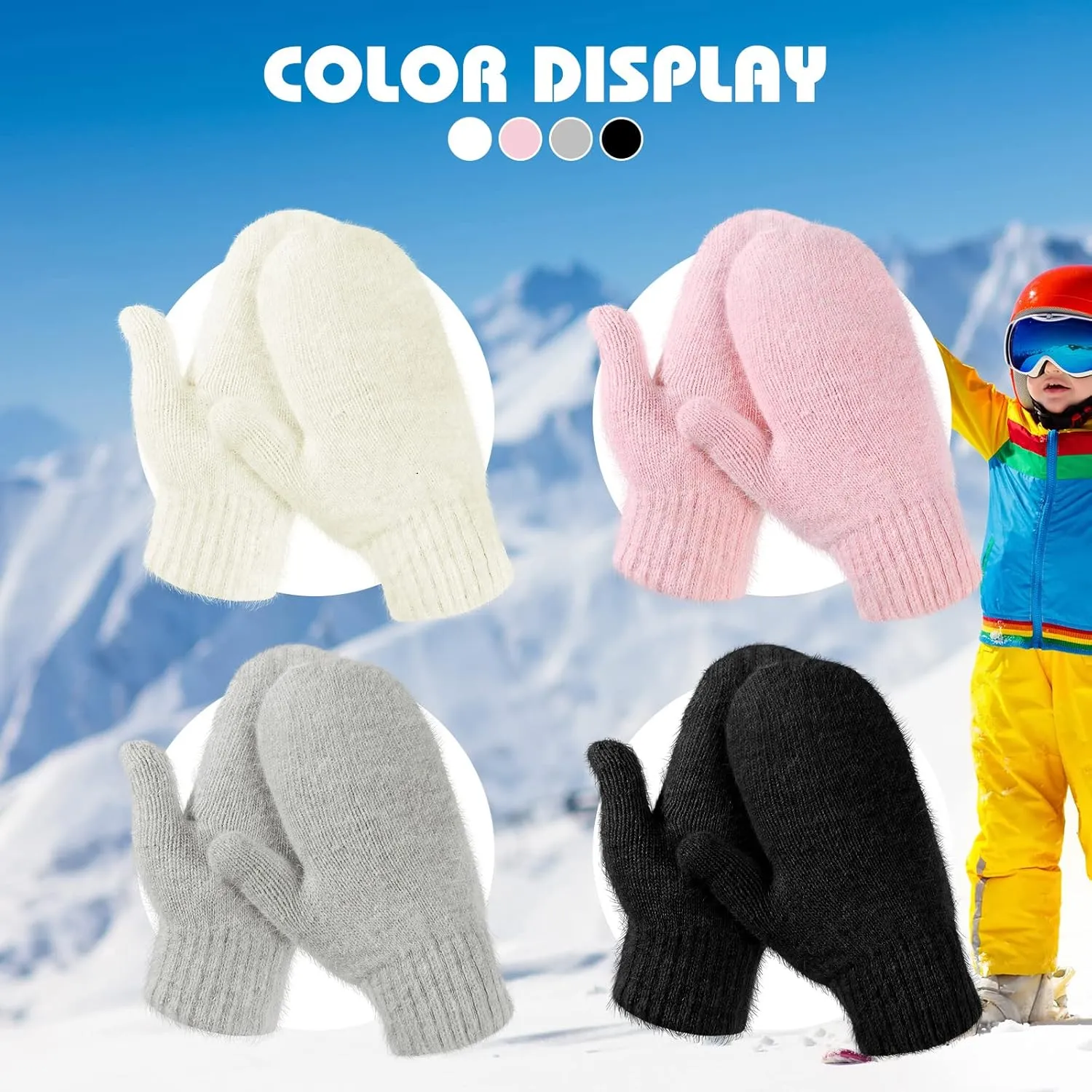 Hicarer Women's Winter Mittens - Knitted Gloves, Warm Fleece & Double Wool