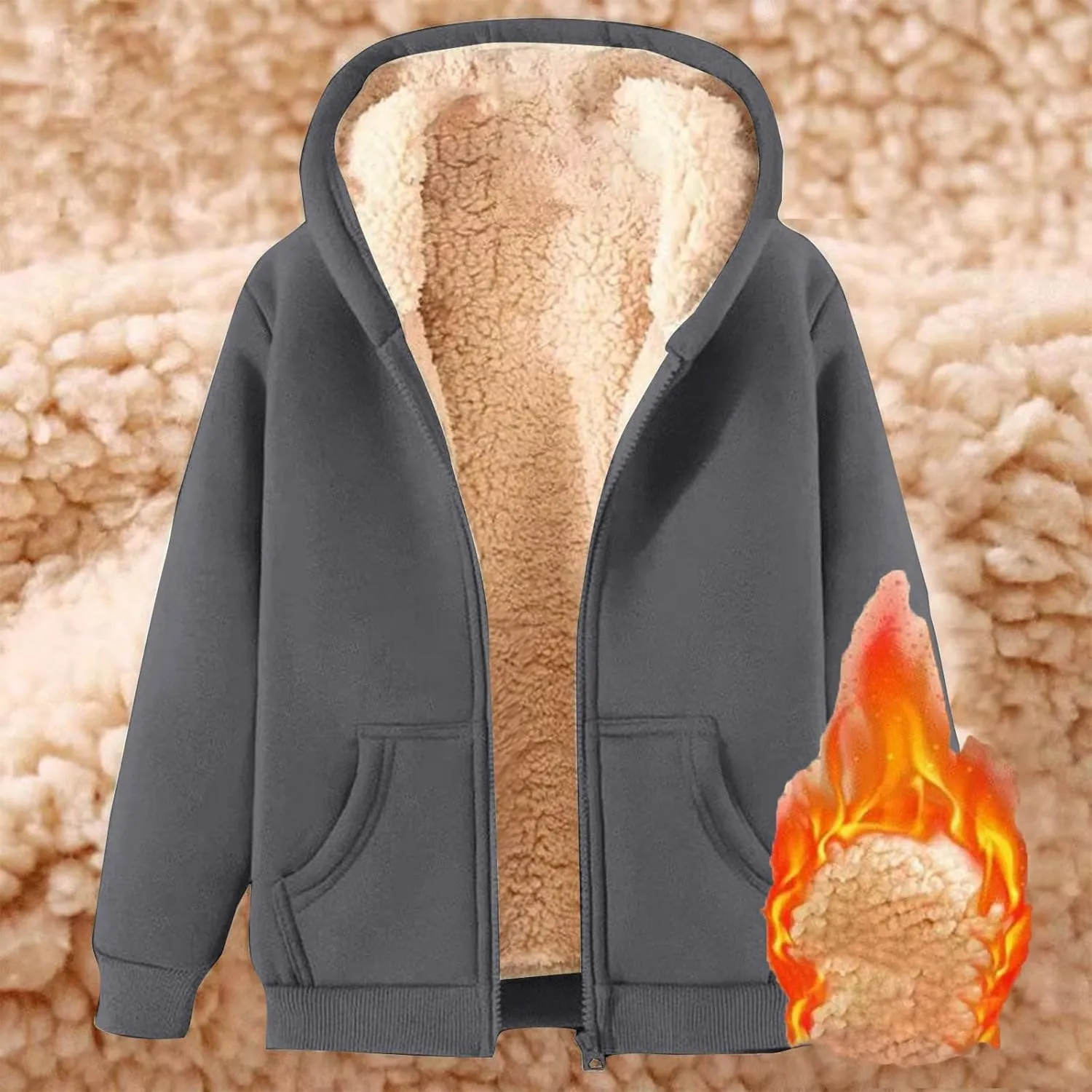 Hoodies for Men Winter Fleece Sweatshirt Hoodie Jackets Full Zip Up Thick Sherpa Lined Hooded Jacket Winter Coats
