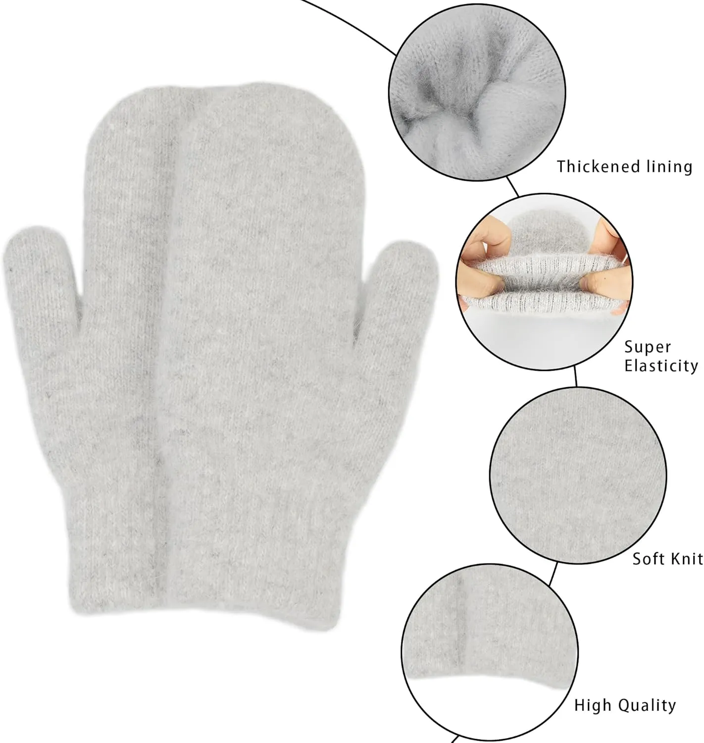 INOGIH Women Warm Knit Mittens - Winter Soft Warm Elastic Faux-Rabbit-Fur Gloves Mittens for Cold Weather
