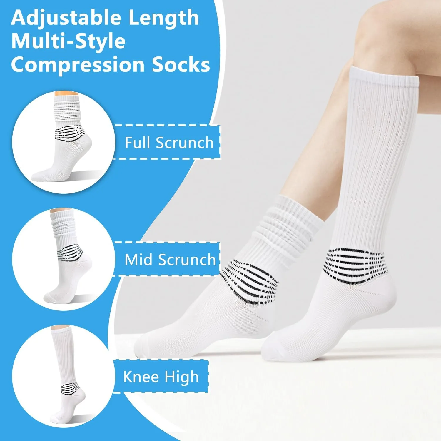 IRAMY Compression Socks for Women Scrunch Ankle Support Coolmax Wicking Running Cushioned Plantar Fasciitis Slouchy Sock