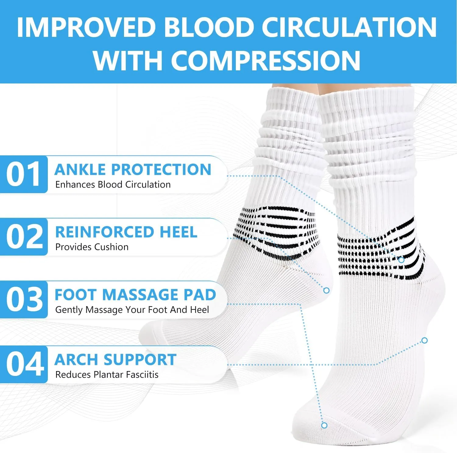 IRAMY Compression Socks for Women Scrunch Ankle Support Coolmax Wicking Running Cushioned Plantar Fasciitis Slouchy Sock