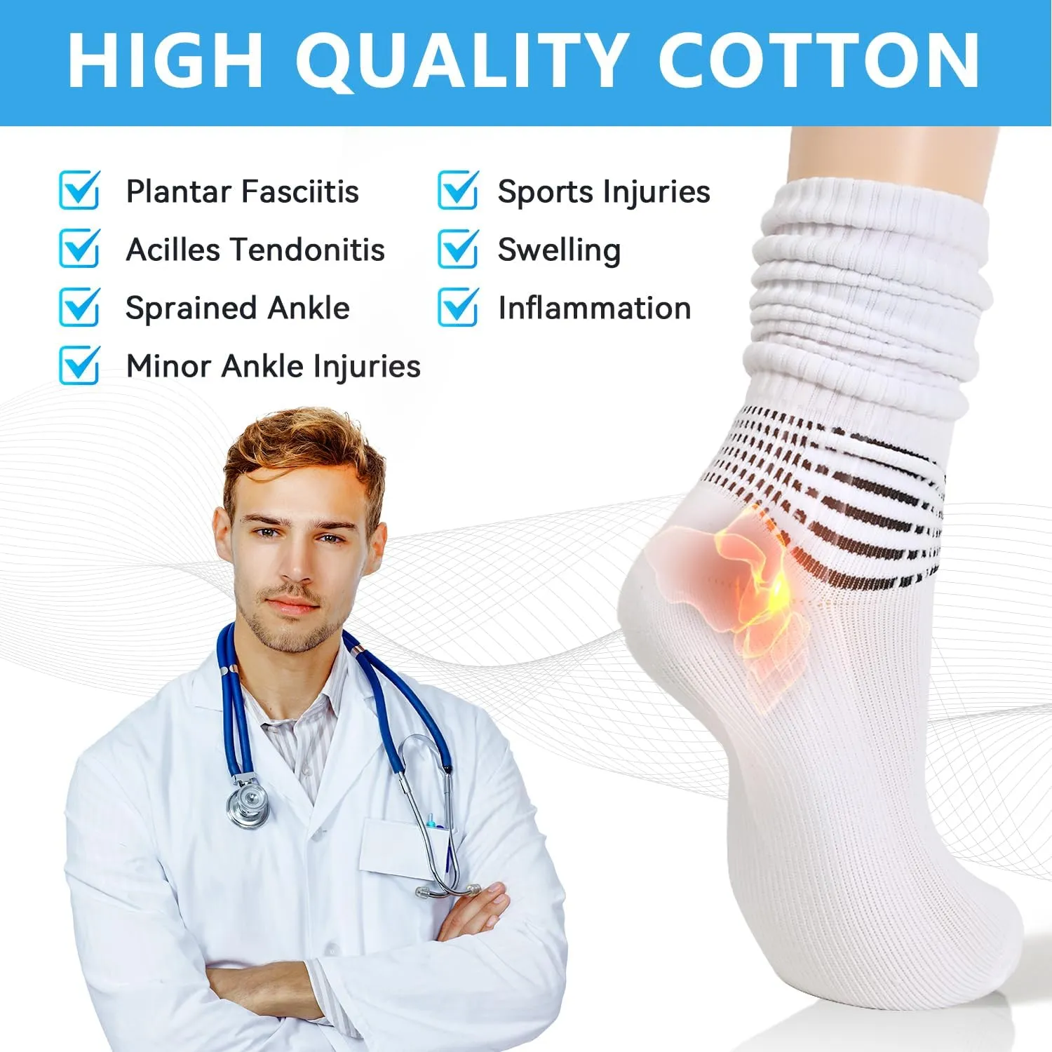 IRAMY Compression Socks for Women Scrunch Ankle Support Coolmax Wicking Running Cushioned Plantar Fasciitis Slouchy Sock