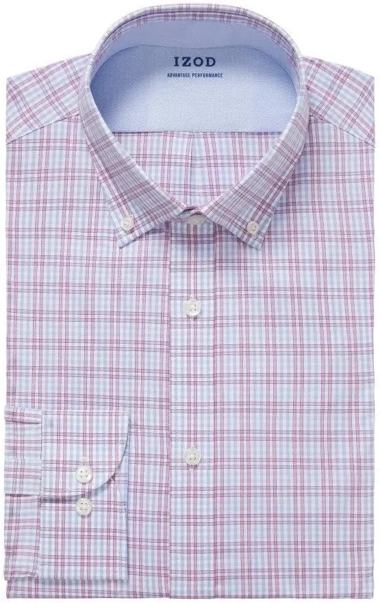 IZOD Men's Dress Shirt Slim Fit Stretch Fx Cooling Collar Check