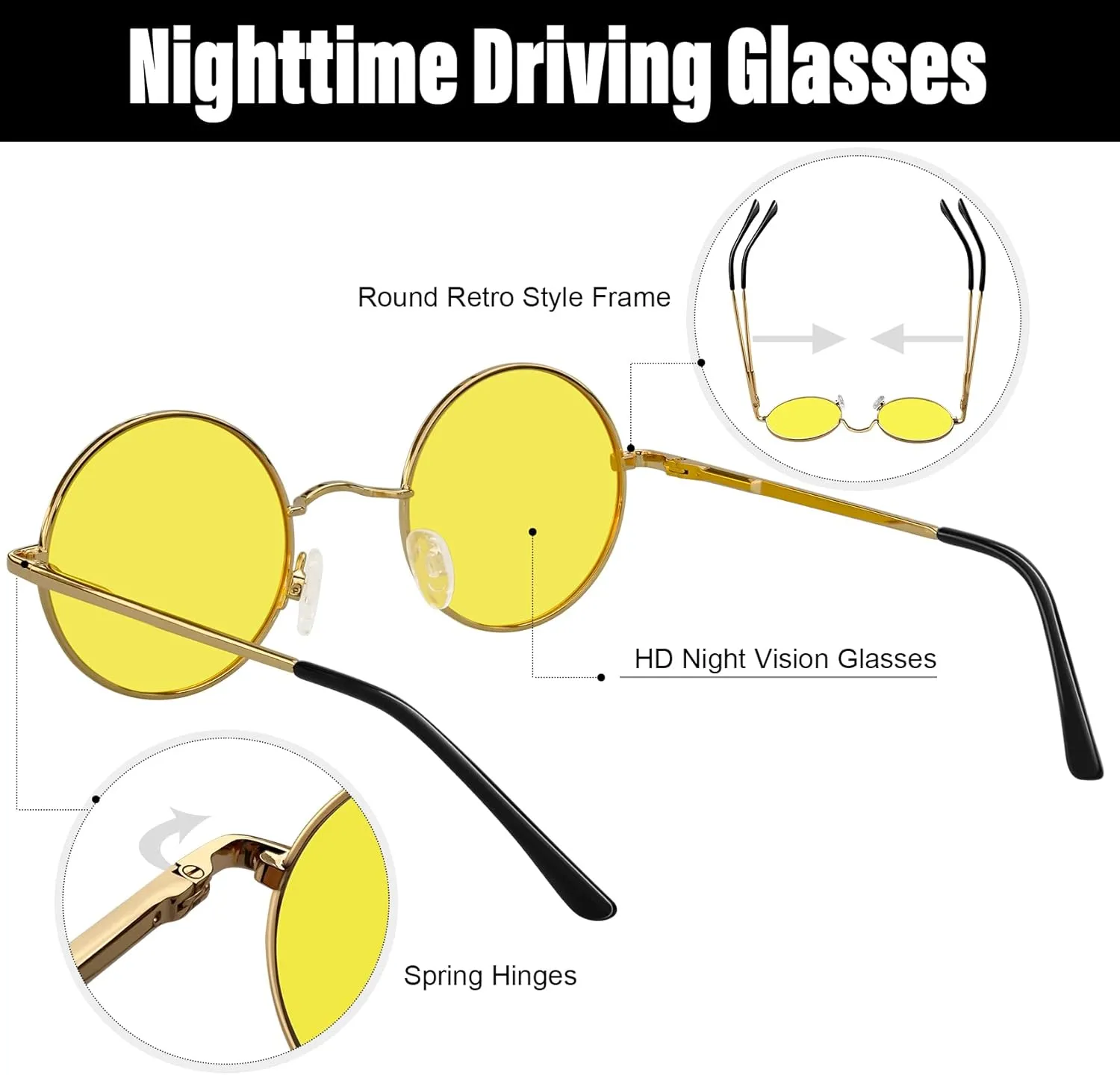 KANASTAL Polarized Round Sunglasses for Women Men Circle Hippie Style Sun Glasses UV400 Protection Halloween Cosplay