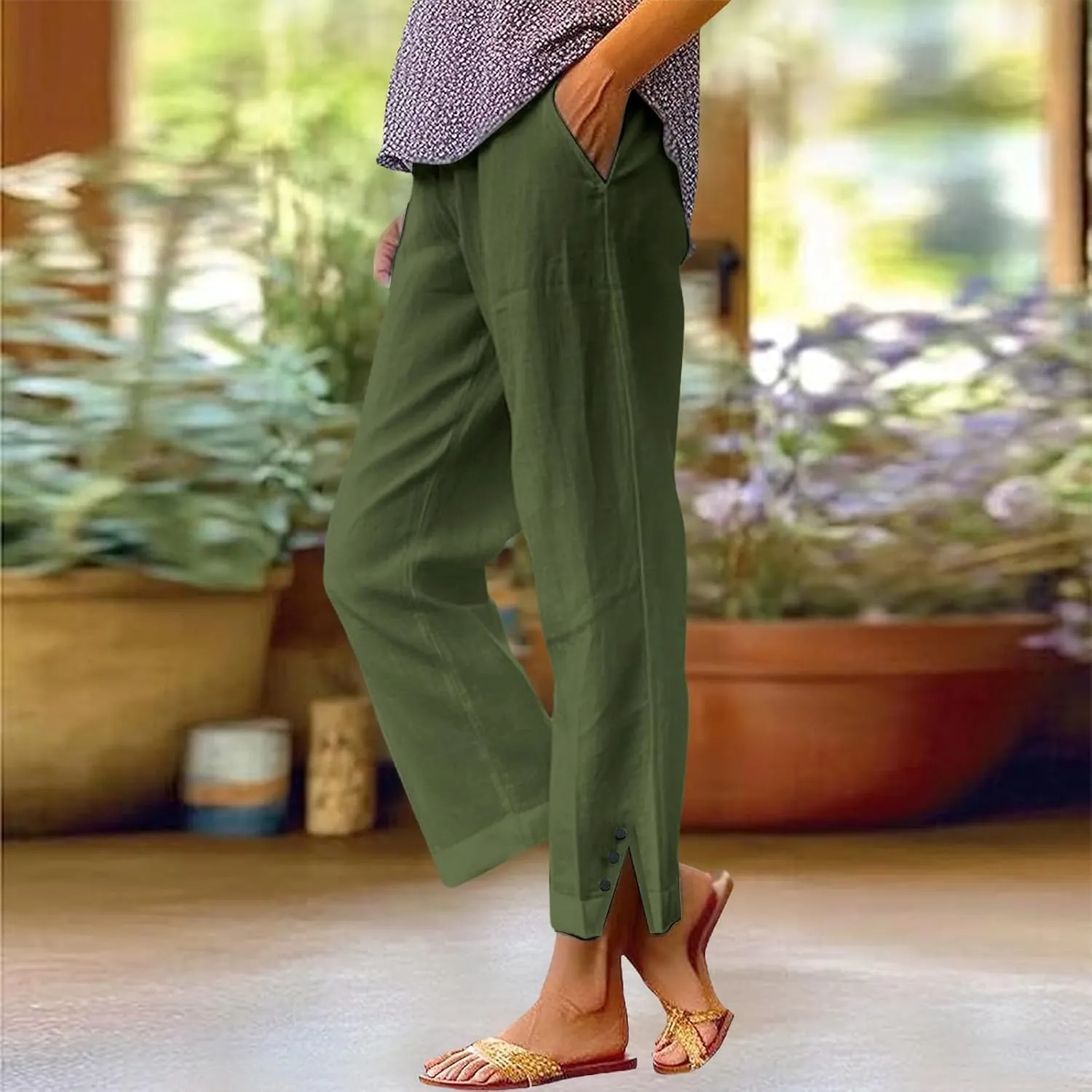Linen Pants Women High Waisted Straight Leg Short Palazzo Pants for Women Light Weight Womens Pants for Summer