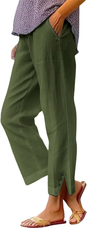 Linen Pants Women High Waisted Straight Leg Short Palazzo Pants for Women Light Weight Womens Pants for Summer