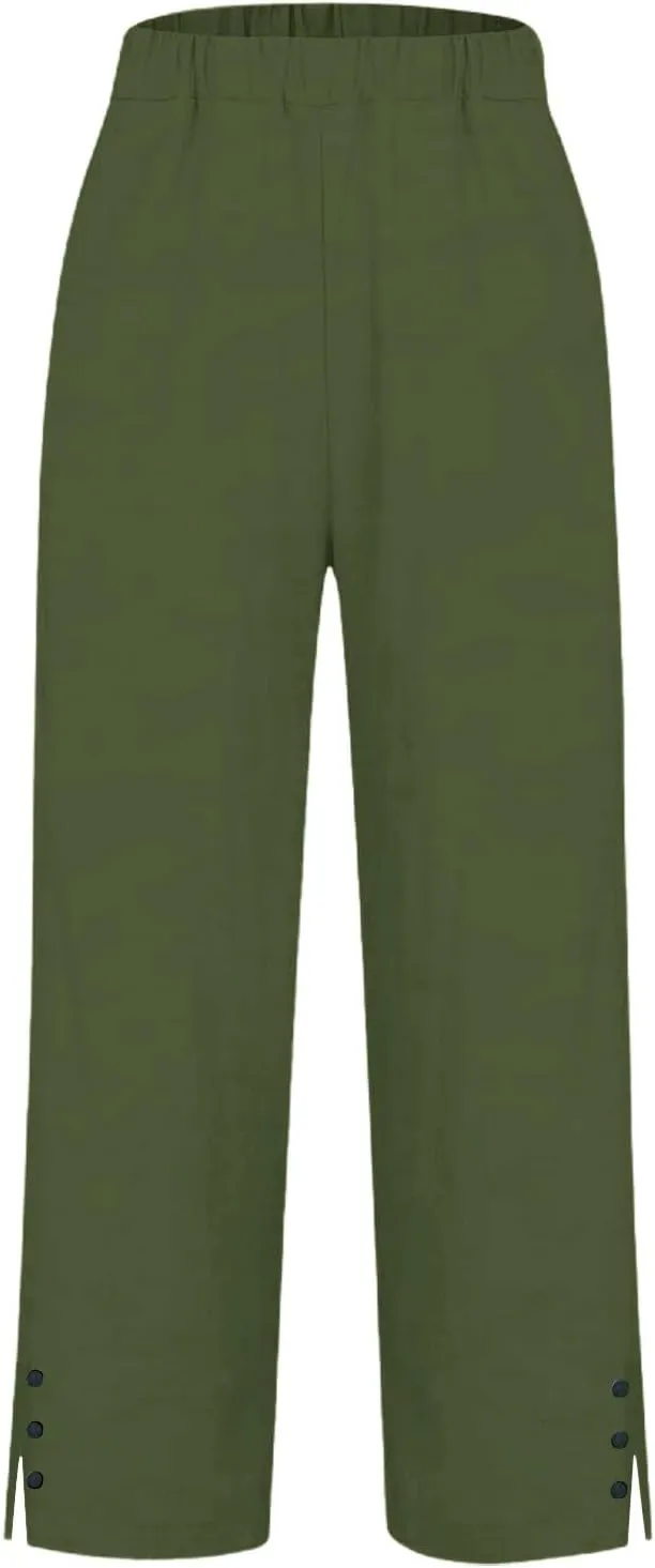 Linen Pants Women High Waisted Straight Leg Short Palazzo Pants for Women Light Weight Womens Pants for Summer