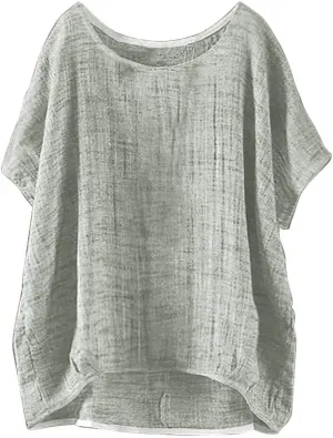 Linen Shirts for Women 2025 Spring Summer Casual Boho Shirts Comfy Loose Short Sleeve Hippie Peasant Tops Blouses