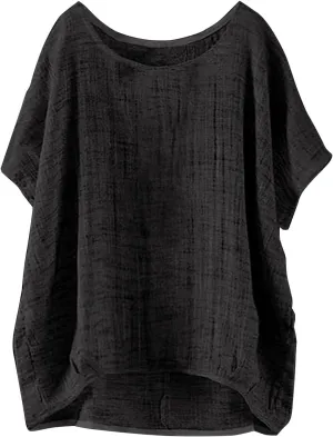 Linen Shirts for Women 2025 Spring Summer Casual Boho Shirts Comfy Loose Short Sleeve Hippie Peasant Tops Blouses