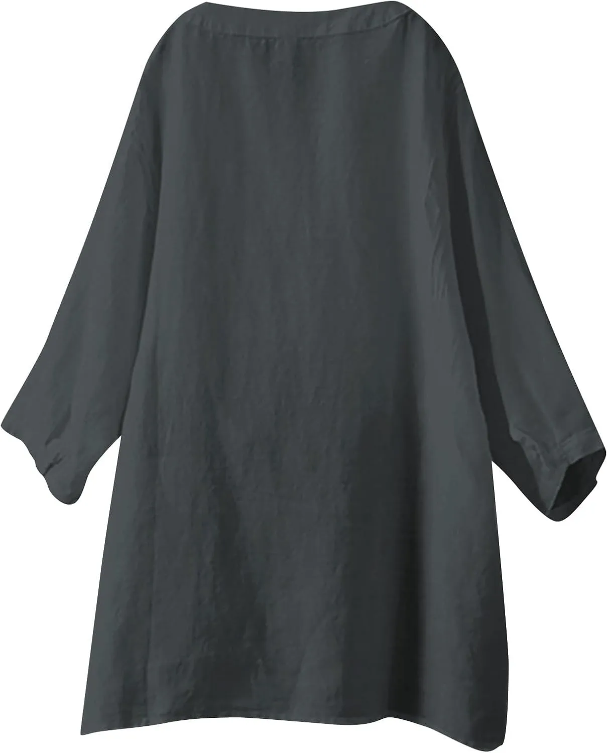 Linen Shirts for Women Womens Tops 3/4 Sleeve Button Down Shirts V Neck Solid Casual Tunic Blouses with Pocket