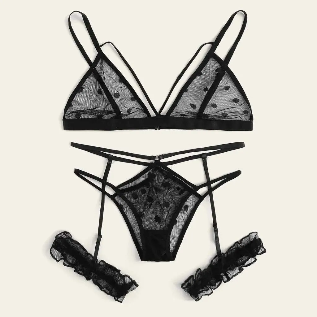 Lingerie For Women Sexy 2 Piece Set Sheer Bra and Panty Floral Lace Mesh Sleepwear Bralette G-String Underwear