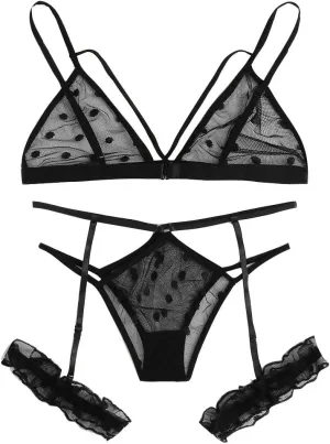 Lingerie For Women Sexy 2 Piece Set Sheer Bra and Panty Floral Lace Mesh Sleepwear Bralette G-String Underwear