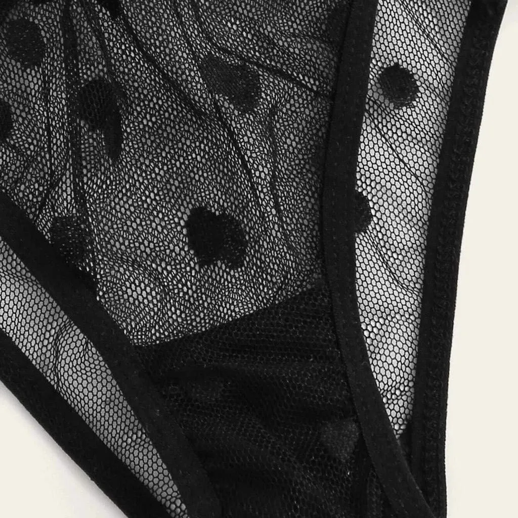 Lingerie For Women Sexy 2 Piece Set Sheer Bra and Panty Floral Lace Mesh Sleepwear Bralette G-String Underwear